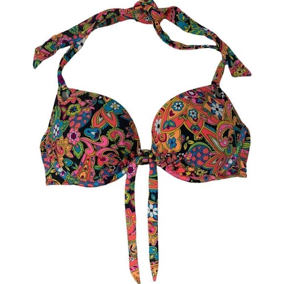Victoria's Secret Pushup Halter Bikini Swim Beach Top 34C Psychedelic Boho Retro - Picture 1 of 7